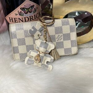 BLUE & WHITE CHECKERED BEAR CHARM KEYCHAIN WITH TASSEL
